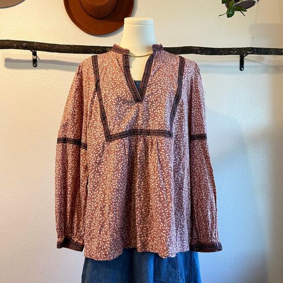 Faherty Aurora Floral Organic Cotton Boho Indie Long Sleeve Blouse Size Large - Picture 1 of 13